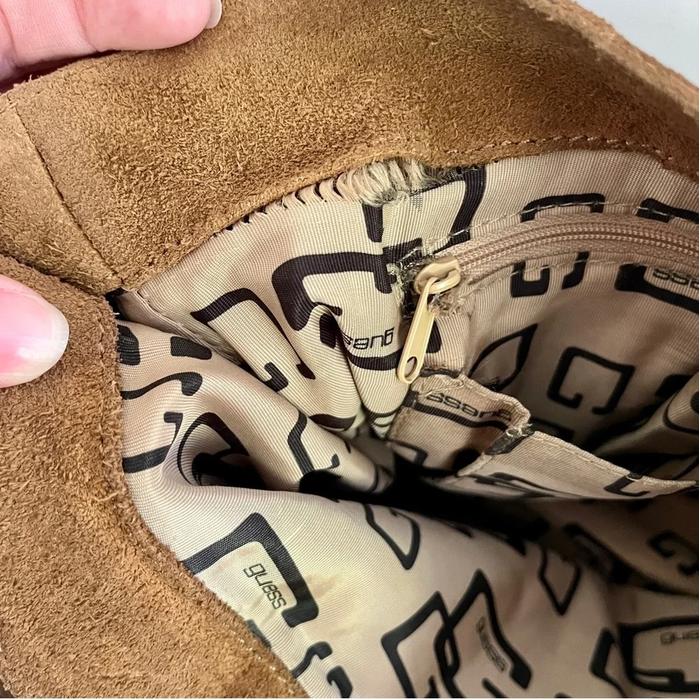 Vintage Y2K 90s Guess Tan Suede Fringe Western Bohemian Hobo Bag